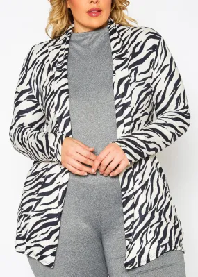 Hi Curvy Plus Size Women Zebra Print Open Front Cardigan