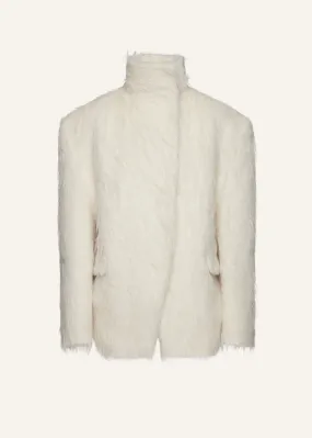 High-collar alpaca wool jacket in cream