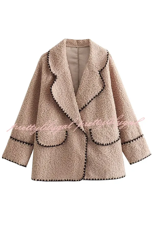 Lamb Wool Casual Lapel Loose Pocket Coat