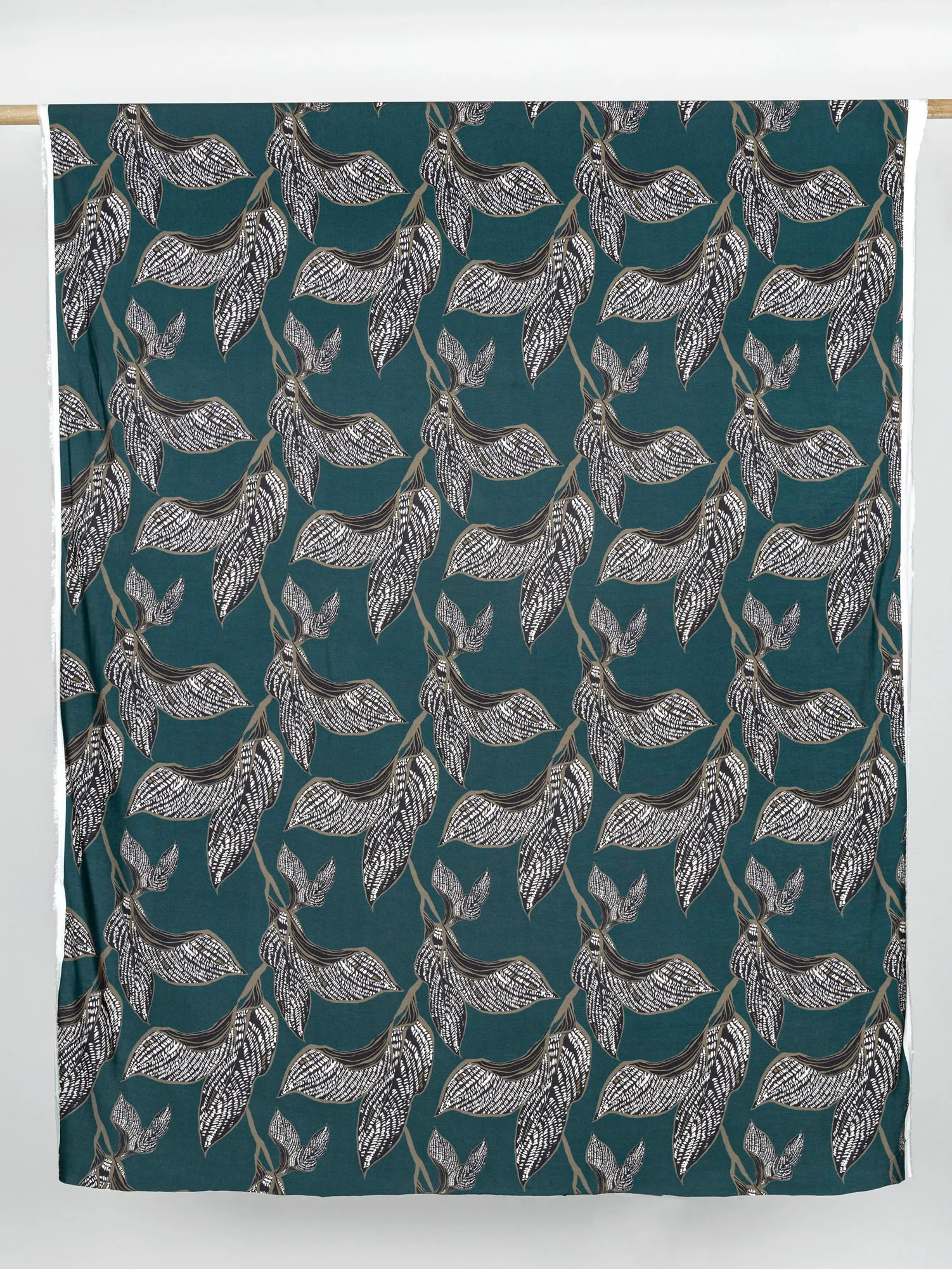 Large Graphic Leaf Print EcoVero Challis - Dark Teal   Olive   Black