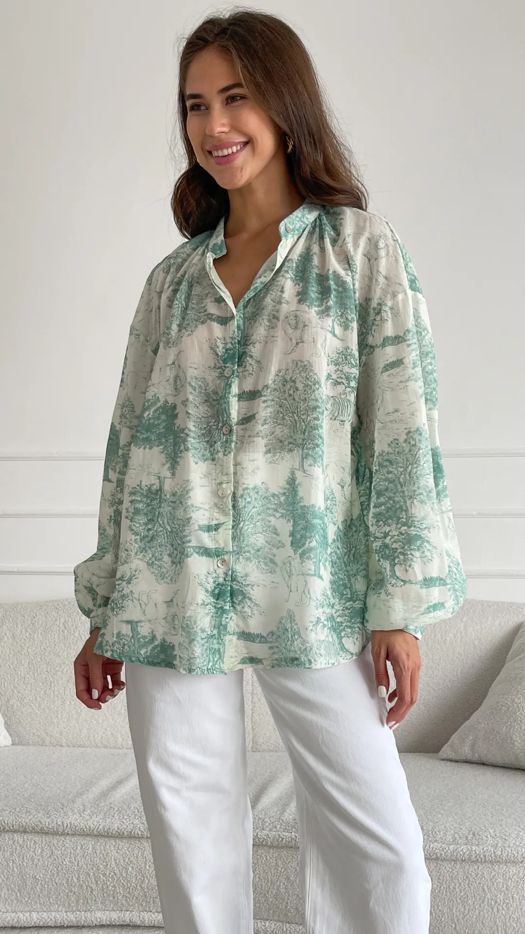 LIGIA SHIRT - FRENCH TOILE PRINT GREEN