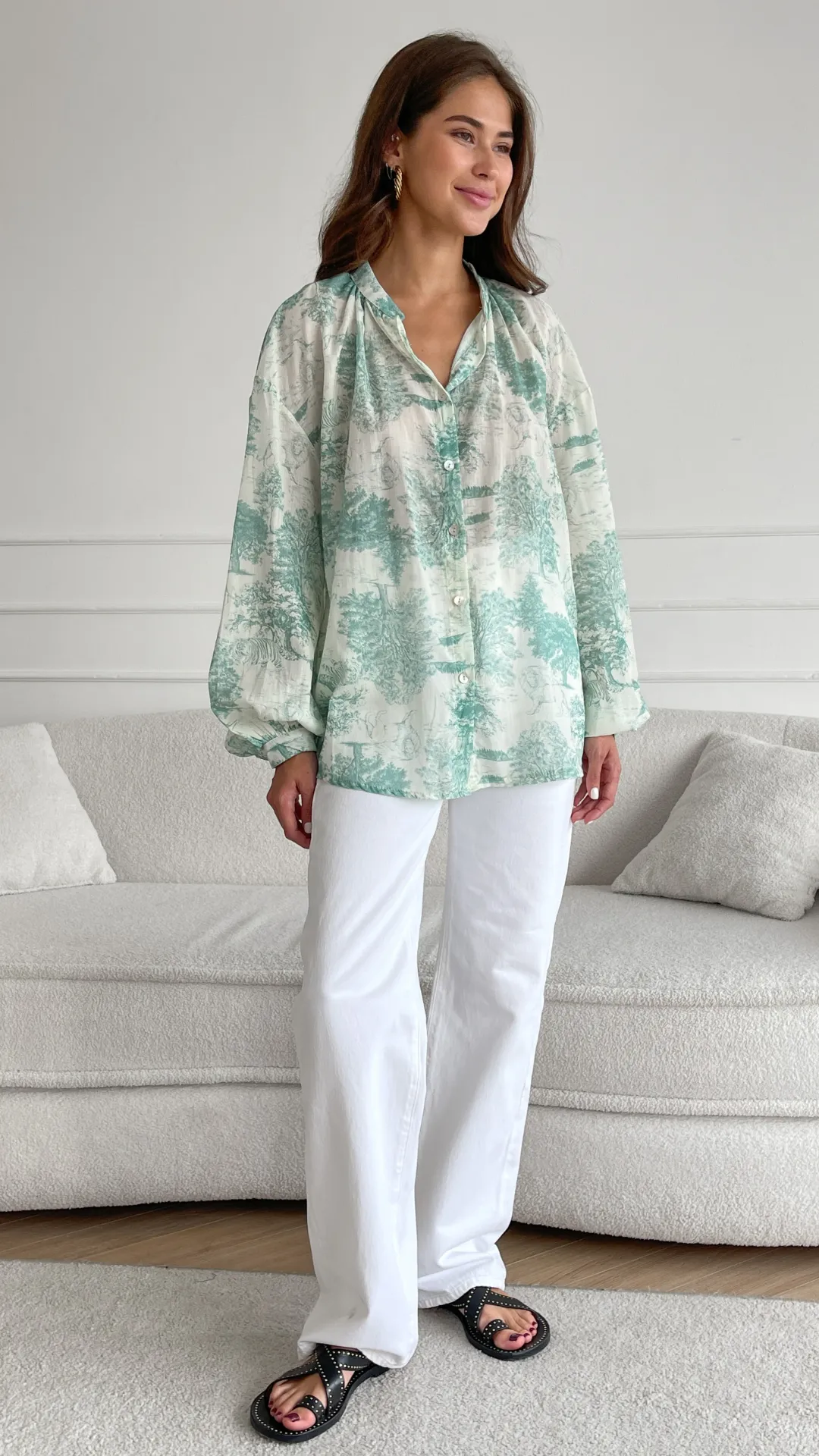 LIGIA SHIRT - FRENCH TOILE PRINT GREEN