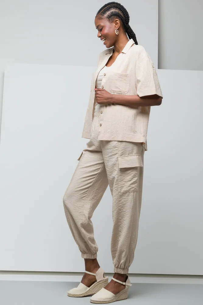 Linen Look Sslv Shirt Pockets Taupe