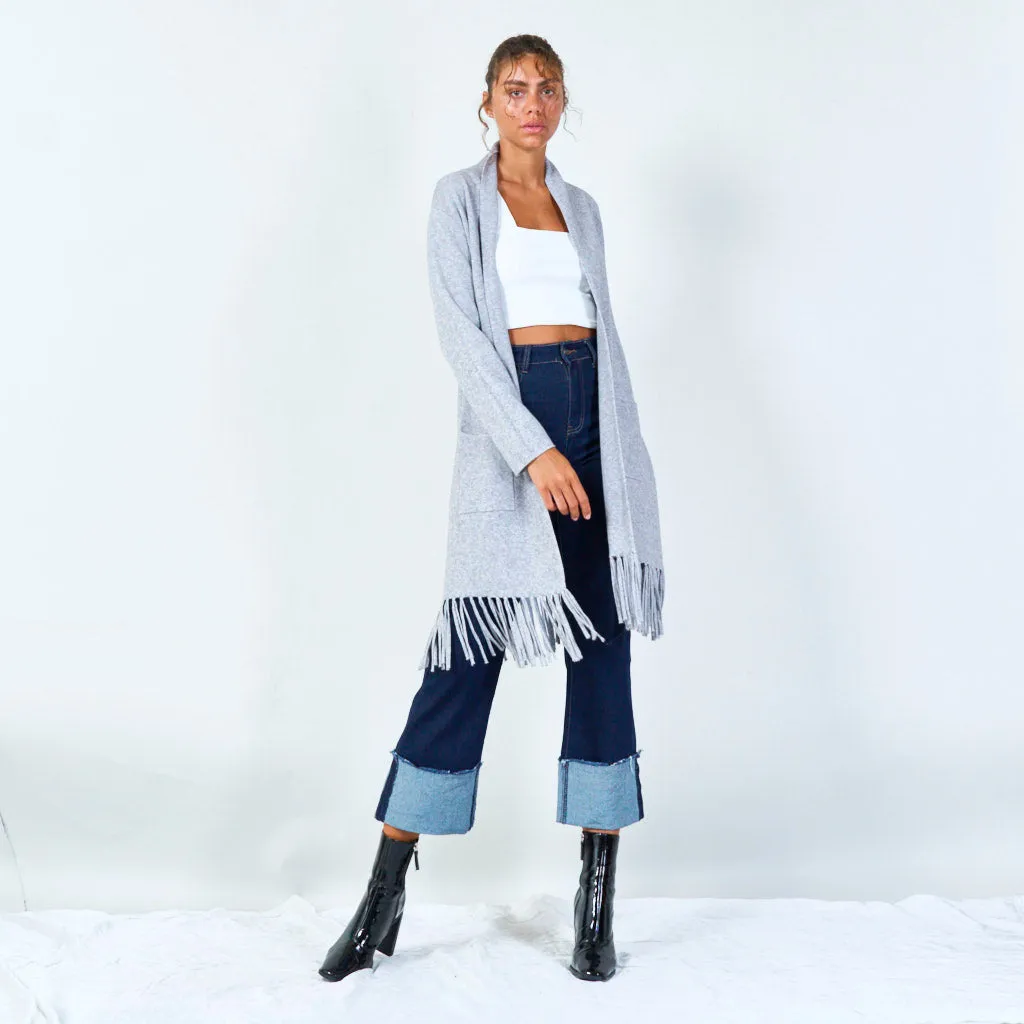 Long fringe cardigan with open front wholesale