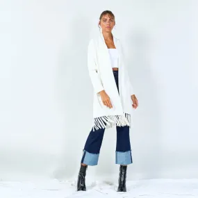 Long fringe cardigan with open front wholesale