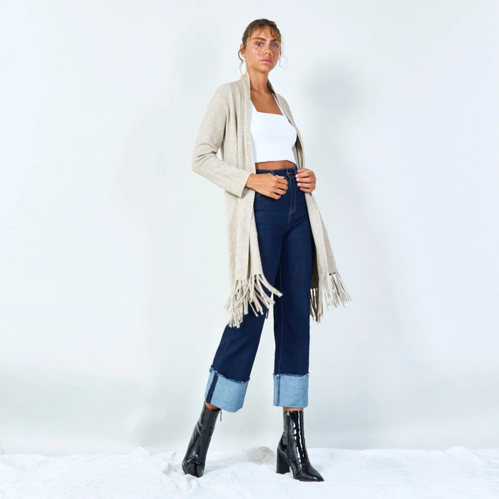 Long fringe cardigan with open front wholesale