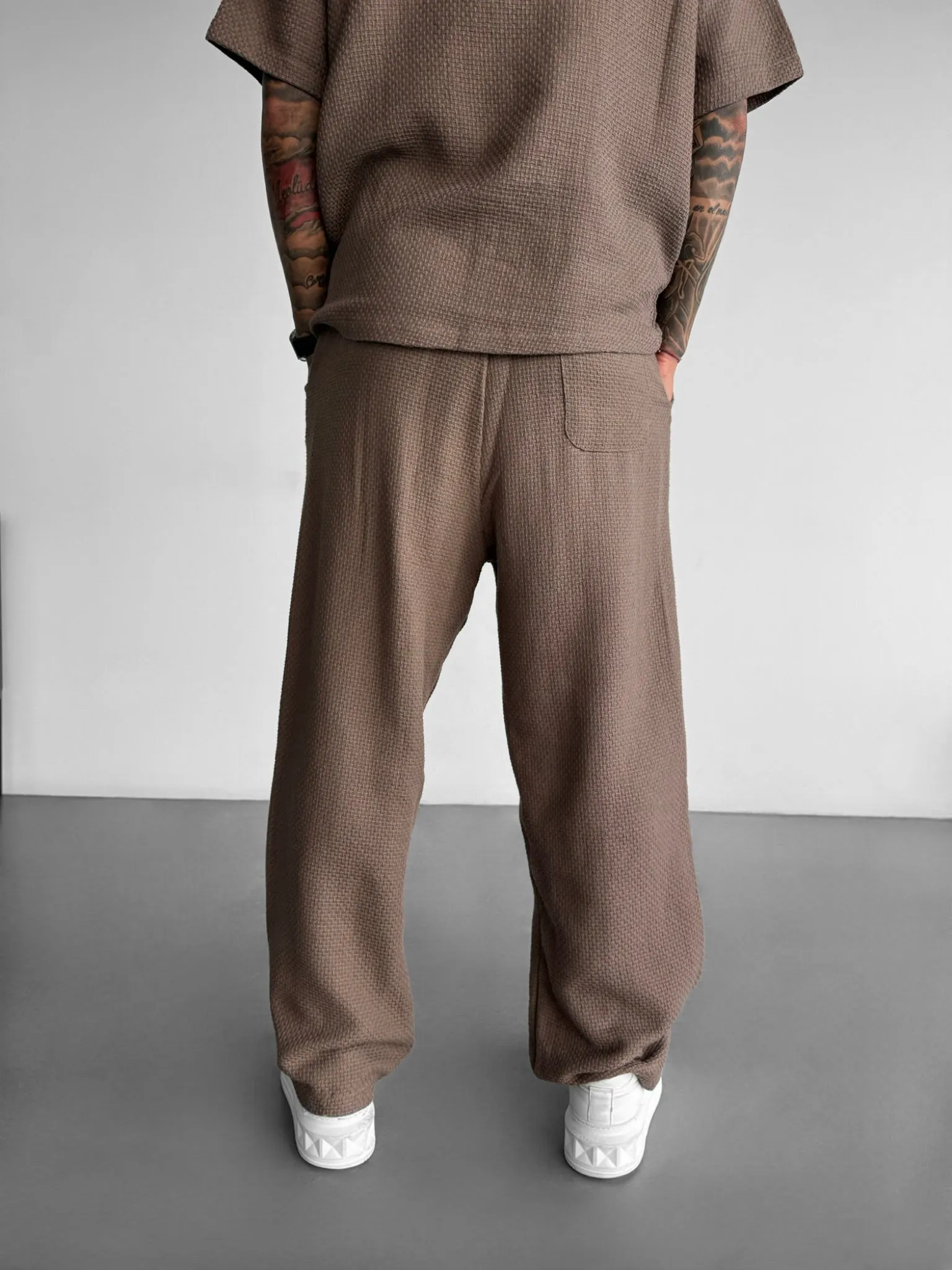 Loose Fit Basket Pattern Trousers - Brown