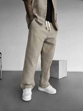 Loose Fit Waffle Trousers - Beige