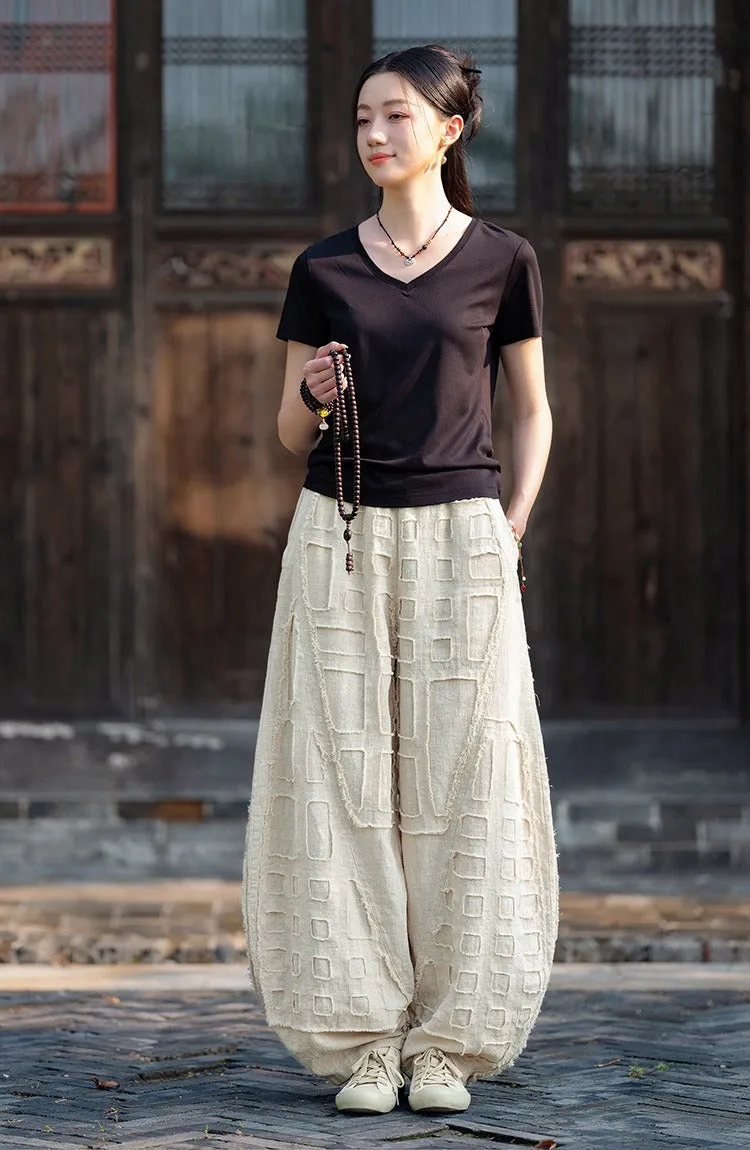 Meditation Elastic Waist Large Loose Trousers linen bloomers women's