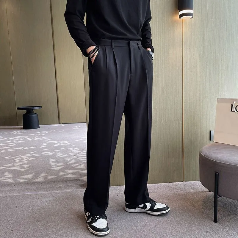 Men Fashion Double Breasted Loose Casual Suits Blazer Wide Leg Pants