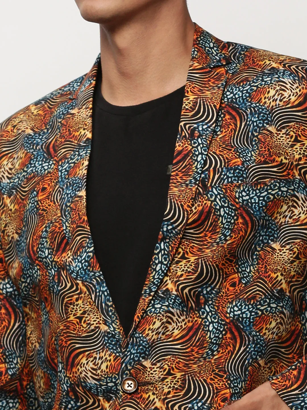 Men Orange Printed Casual Blazers