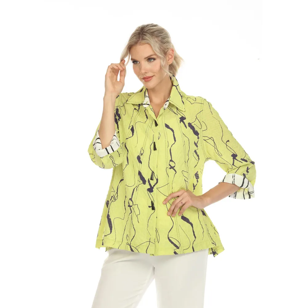 Moonlight Abstract-Print Blouse in Lime - 3683