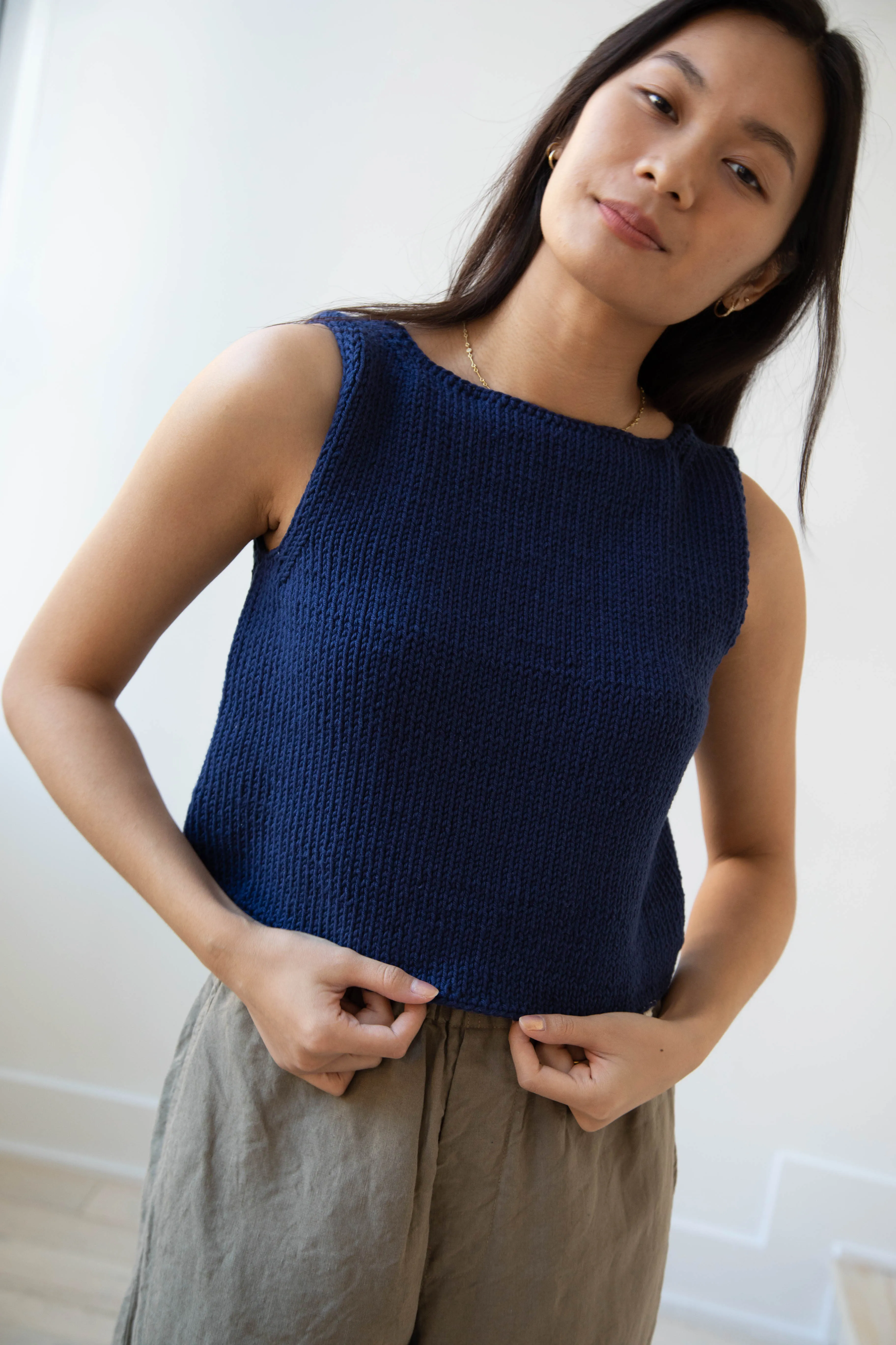 Nitto | Hand Knit Guache Vest in Navy Cotton