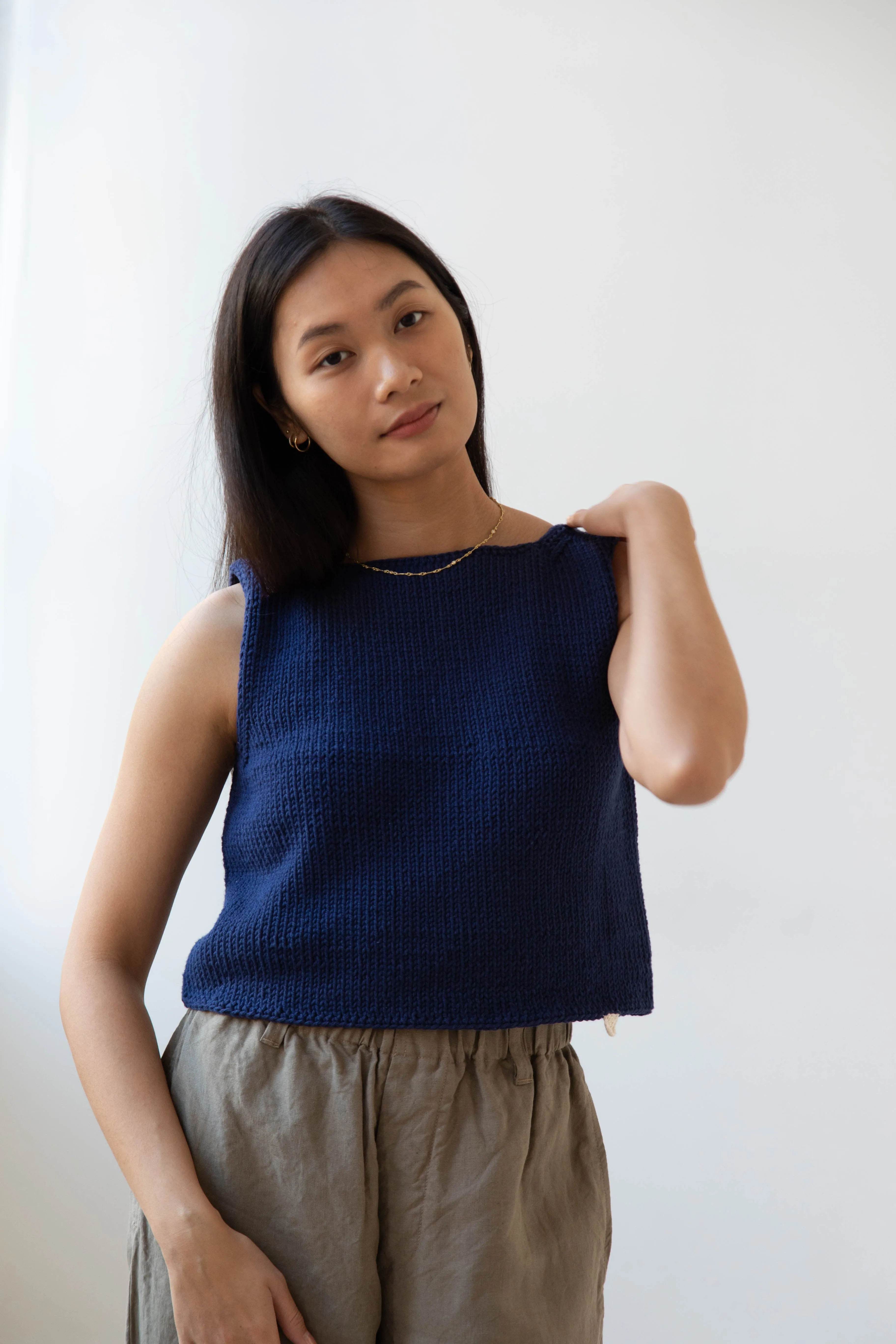 Nitto | Hand Knit Guache Vest in Navy Cotton