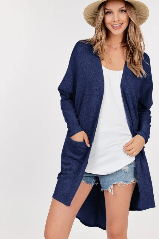 Open Front Cardigan with pockets - Navy