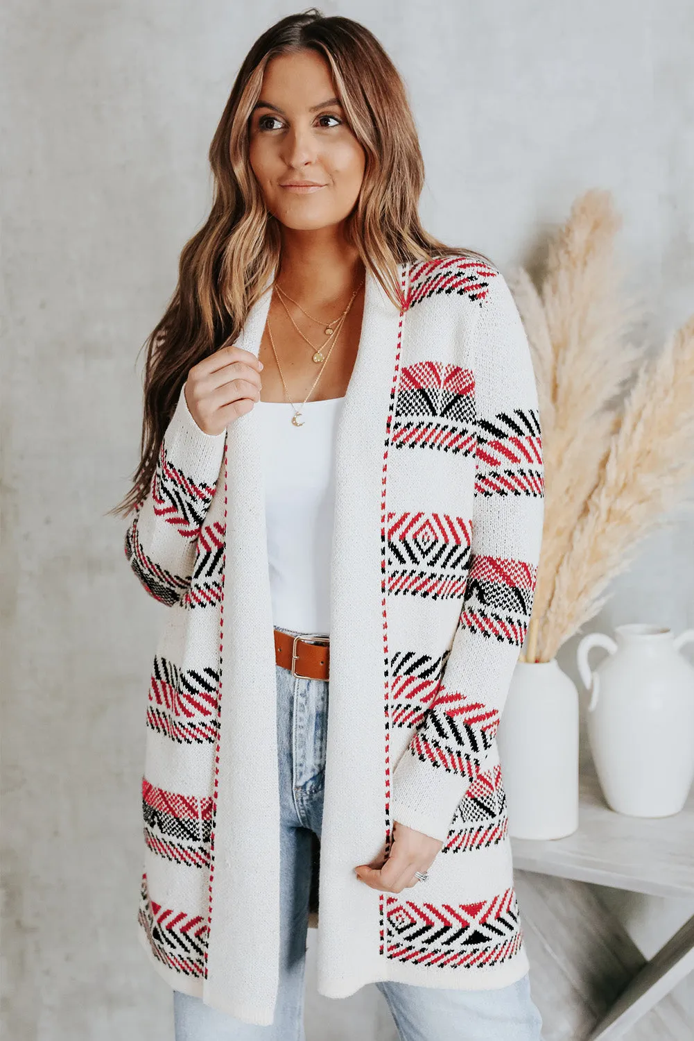 Open Front Draped Geometric Cardigan