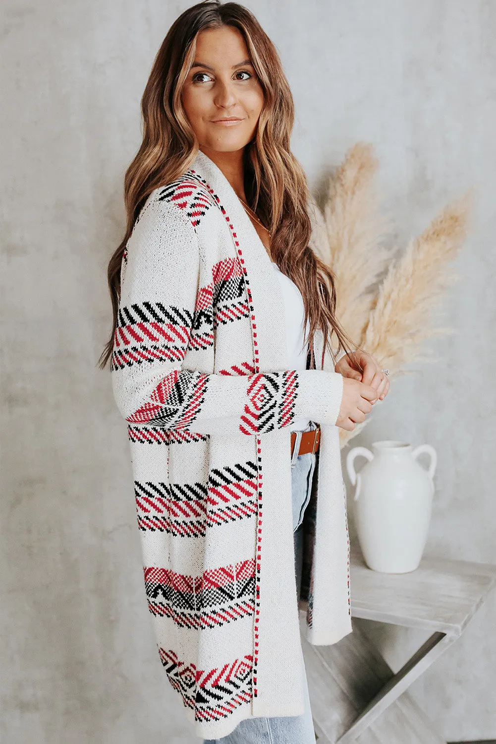 Open Front Draped Geometric Cardigan