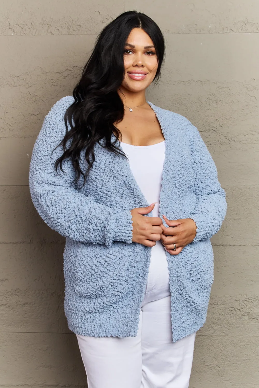 Open Front Popcorn Cardigan