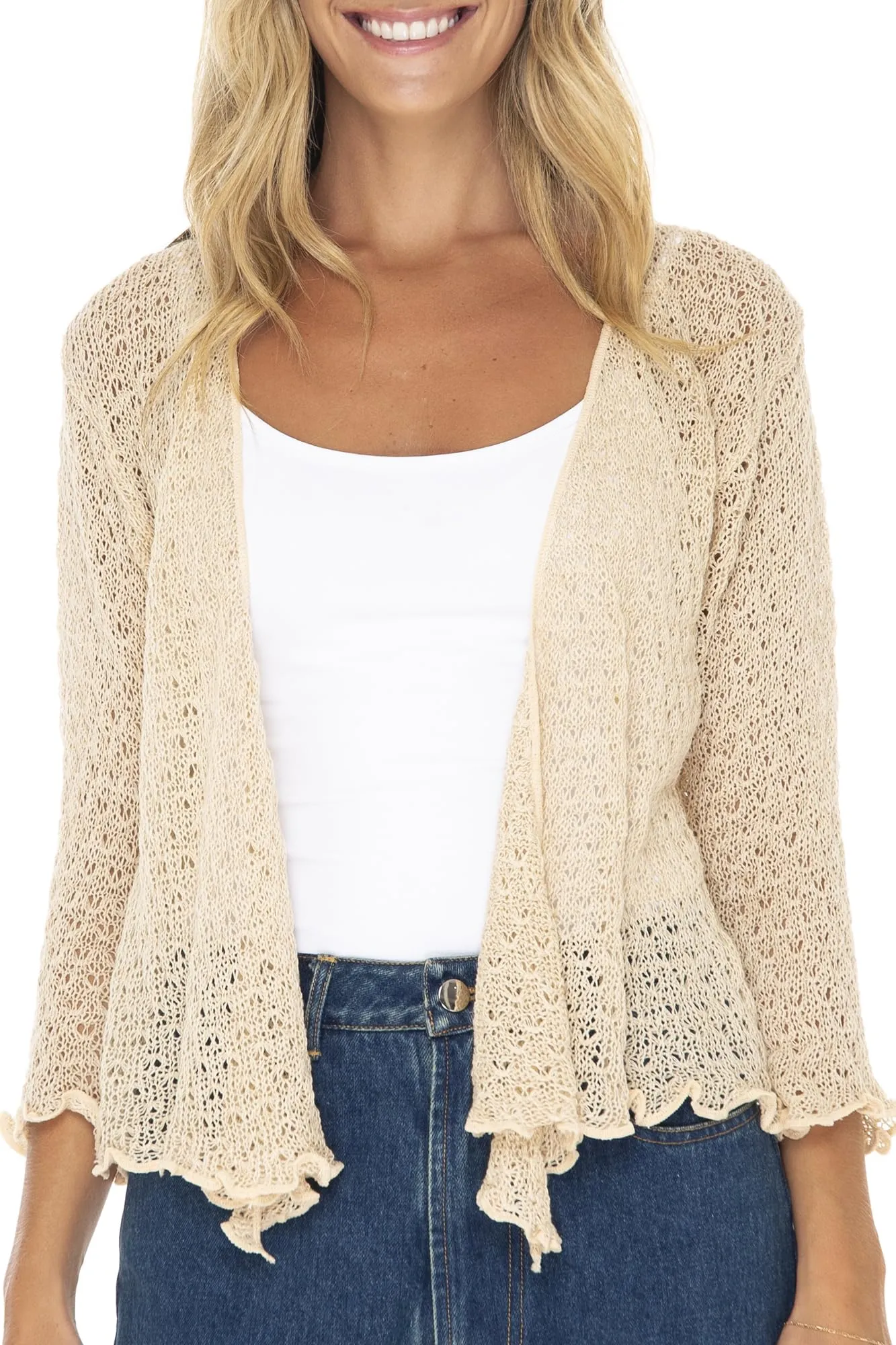 Open Front Tie Front Cotton Cardigan