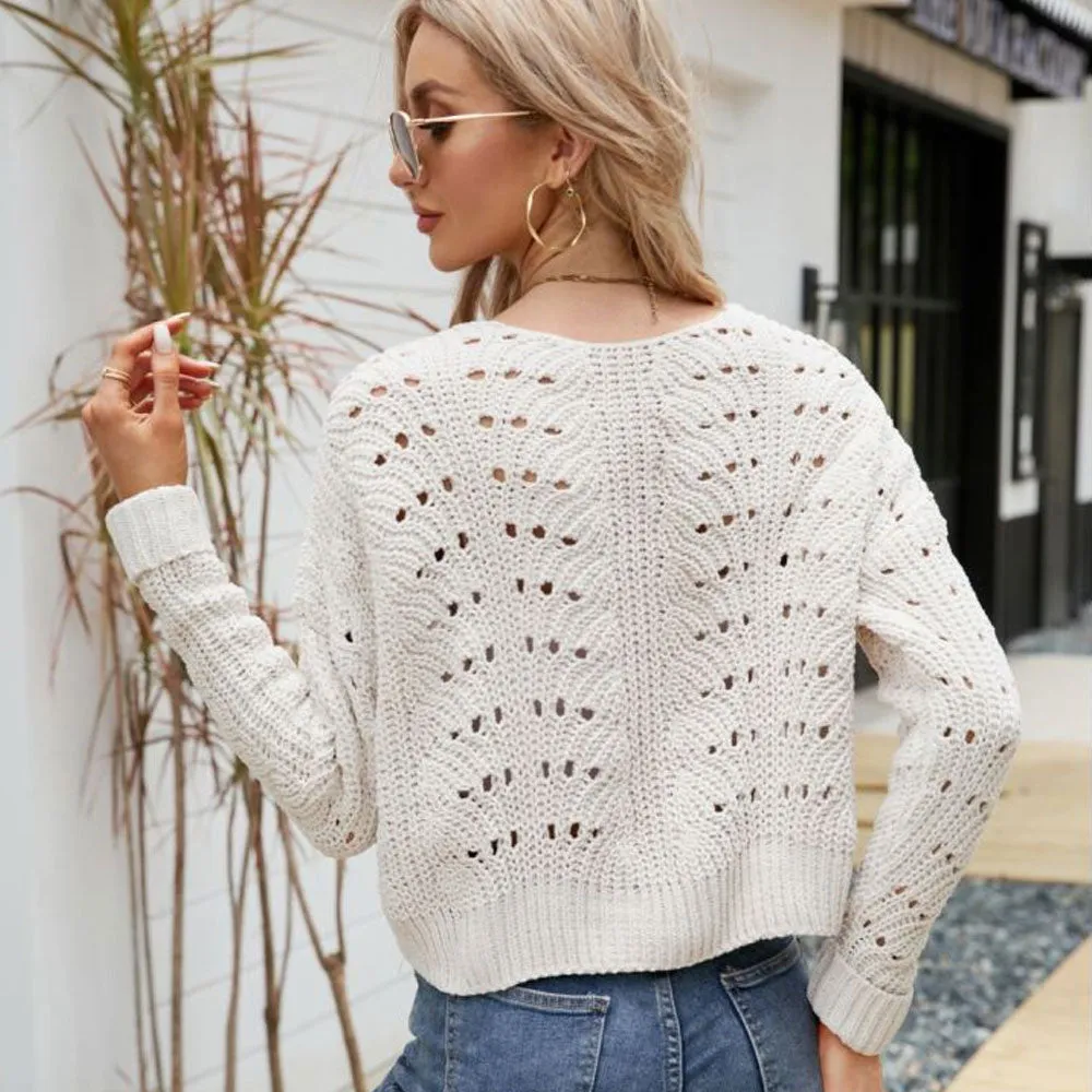 Oversized Open Front Drop Shoulder Openwork Knit Cropped Cardigan