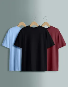 Pack of 3 Oversized Tees: Black & Dutchcanal & Maroon