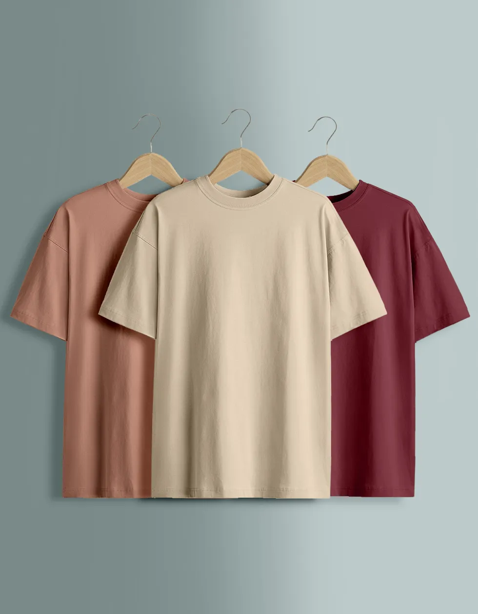 Pack of 3 Oversized Tees: Maroon & Cork & Swanwhite