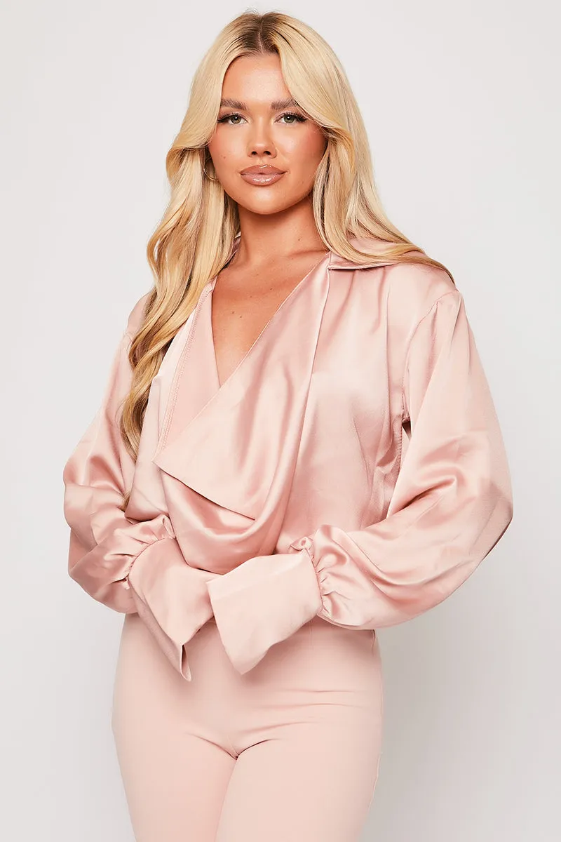 Paige - Pink Satin Cowl Neck Blouse