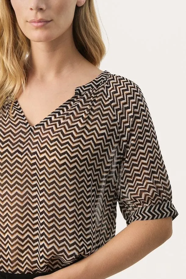 Part Two PopsyPW Blouse in Black Zig Zag Print