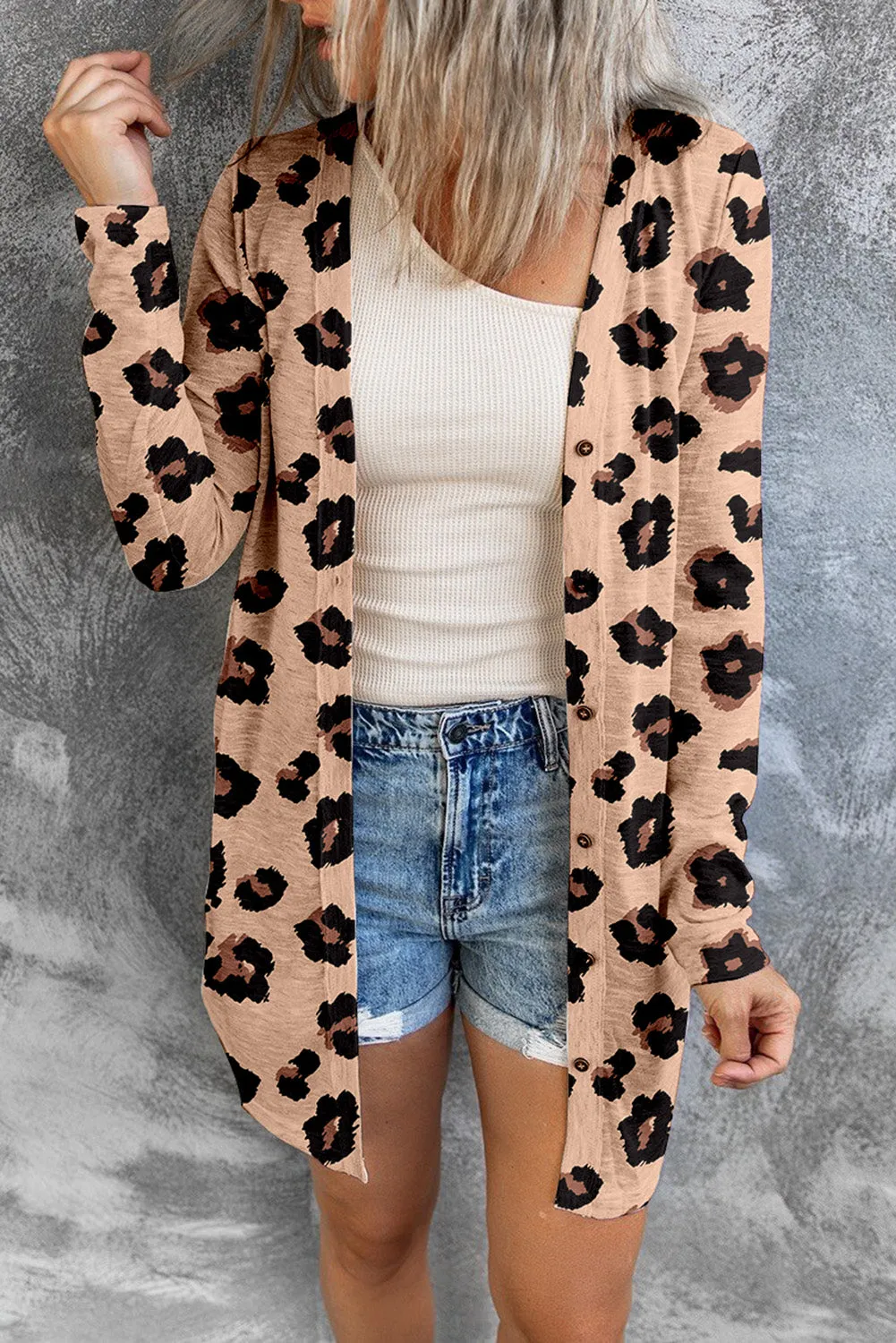 Printed Open Front Leopard Cardigan