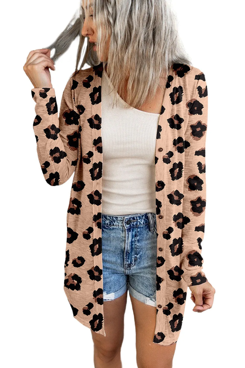 Printed Open Front Leopard Cardigan