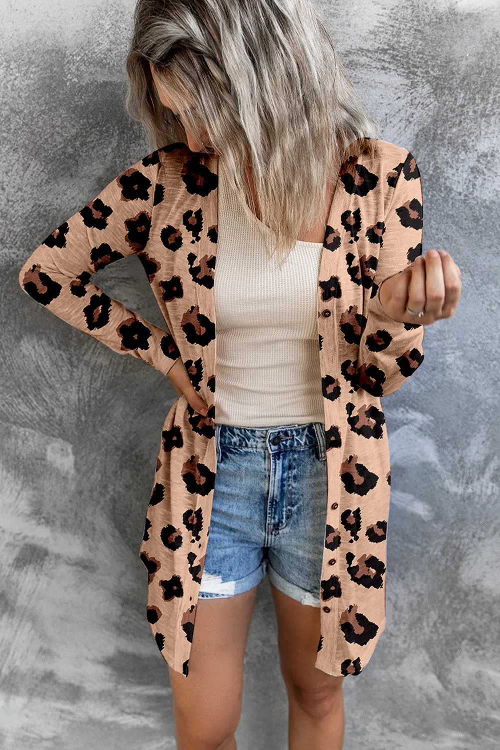 Printed Open Front Leopard Cardigan