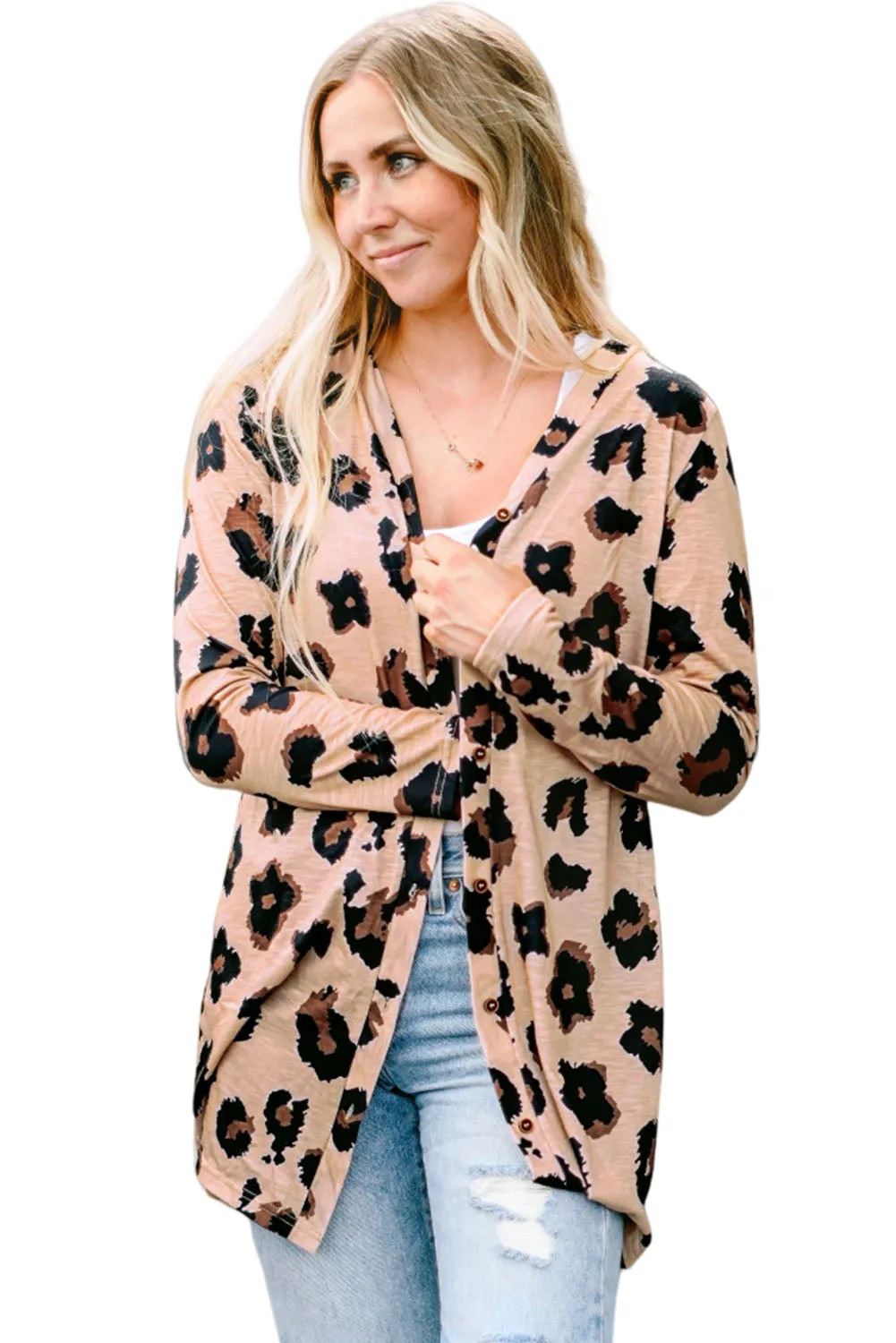 Printed Open Front Leopard Cardigan