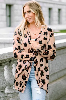 Printed Open Front Leopard Cardigan