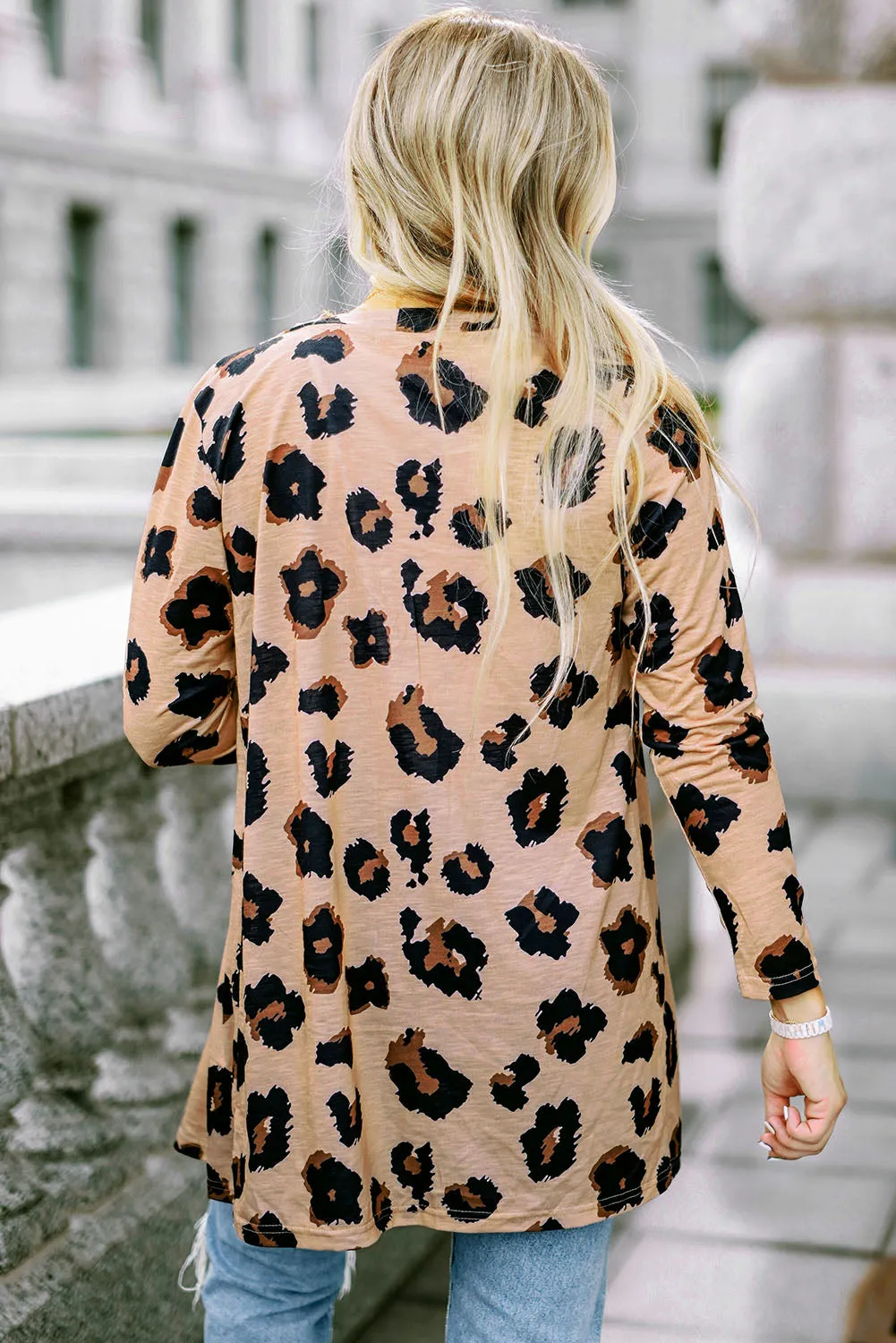 Printed Open Front Leopard Cardigan