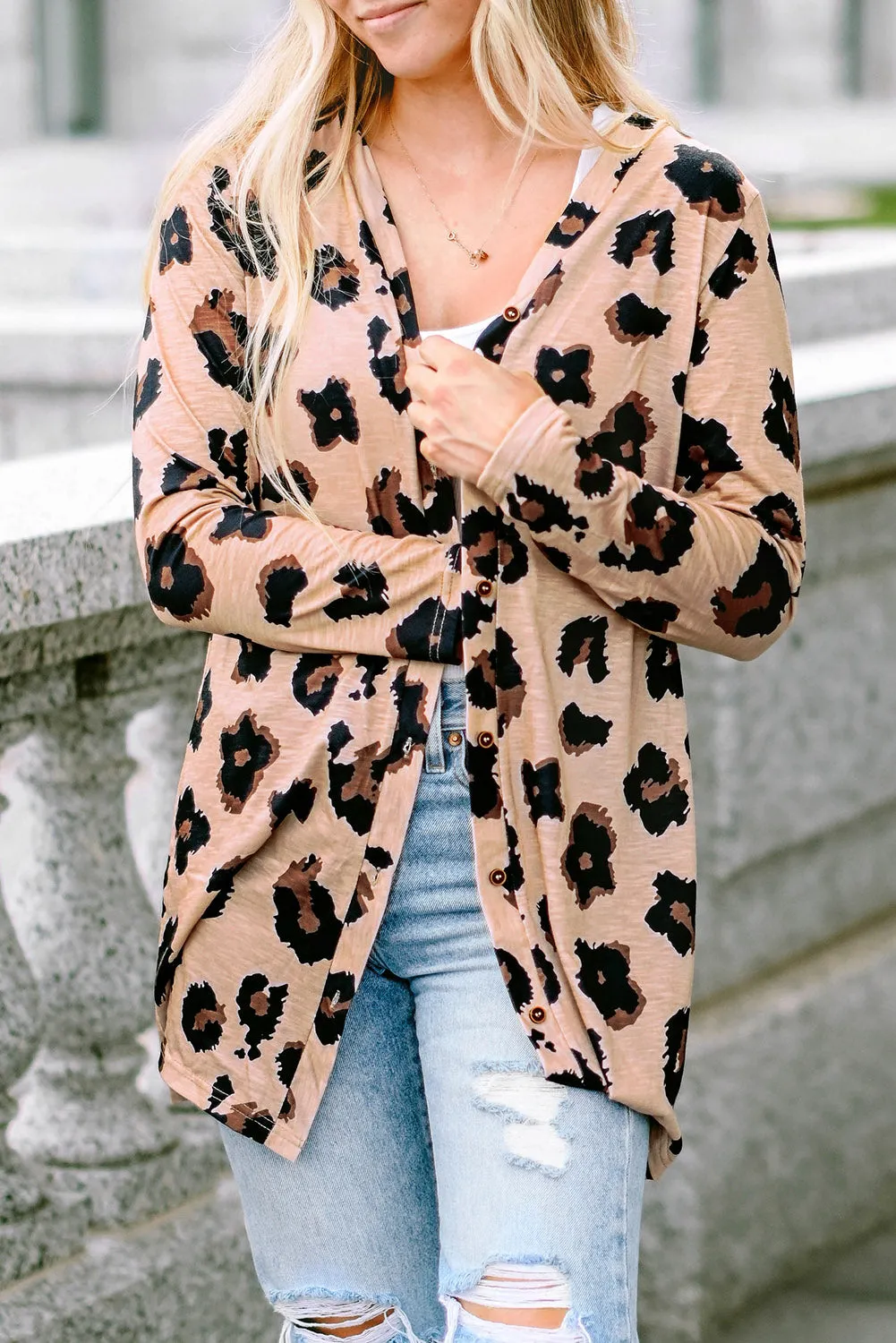 Printed Open Front Leopard Cardigan