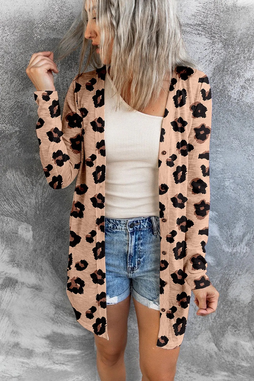 Printed Open Front Leopard Cardigan