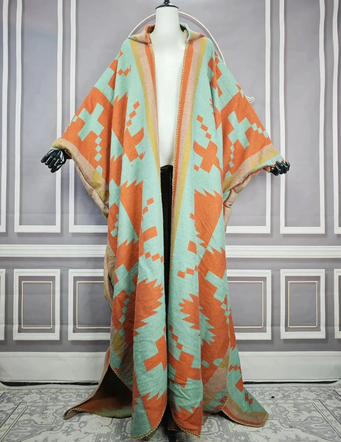 Printed Open Front Long Cardigan