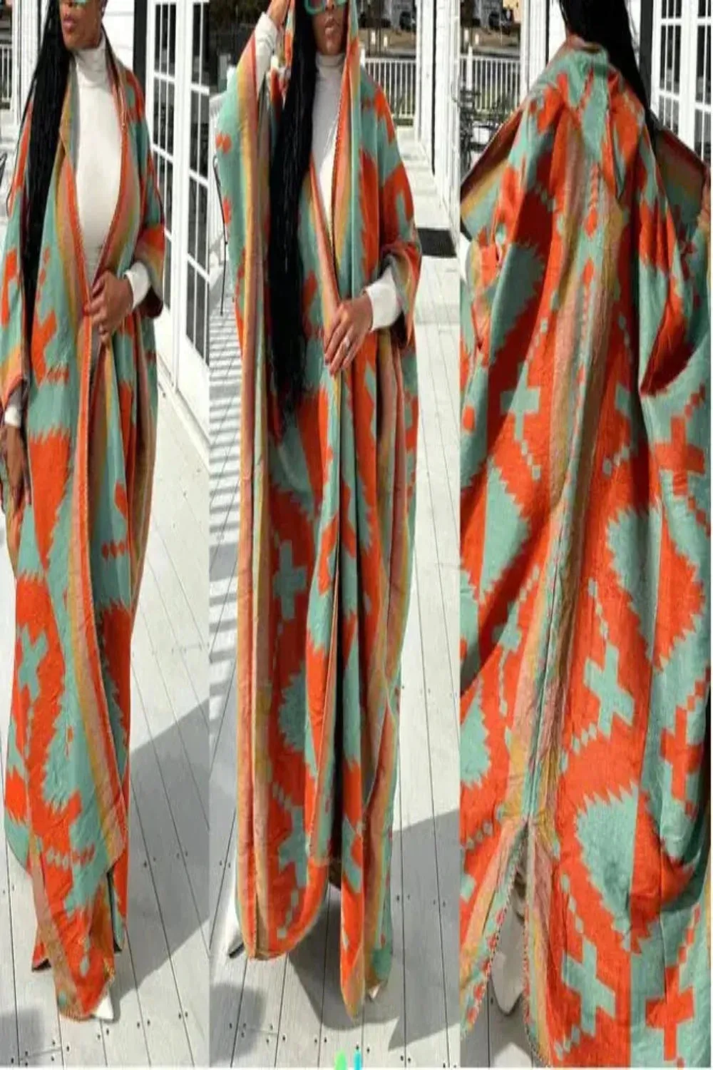 Printed Open Front Long Cardigan