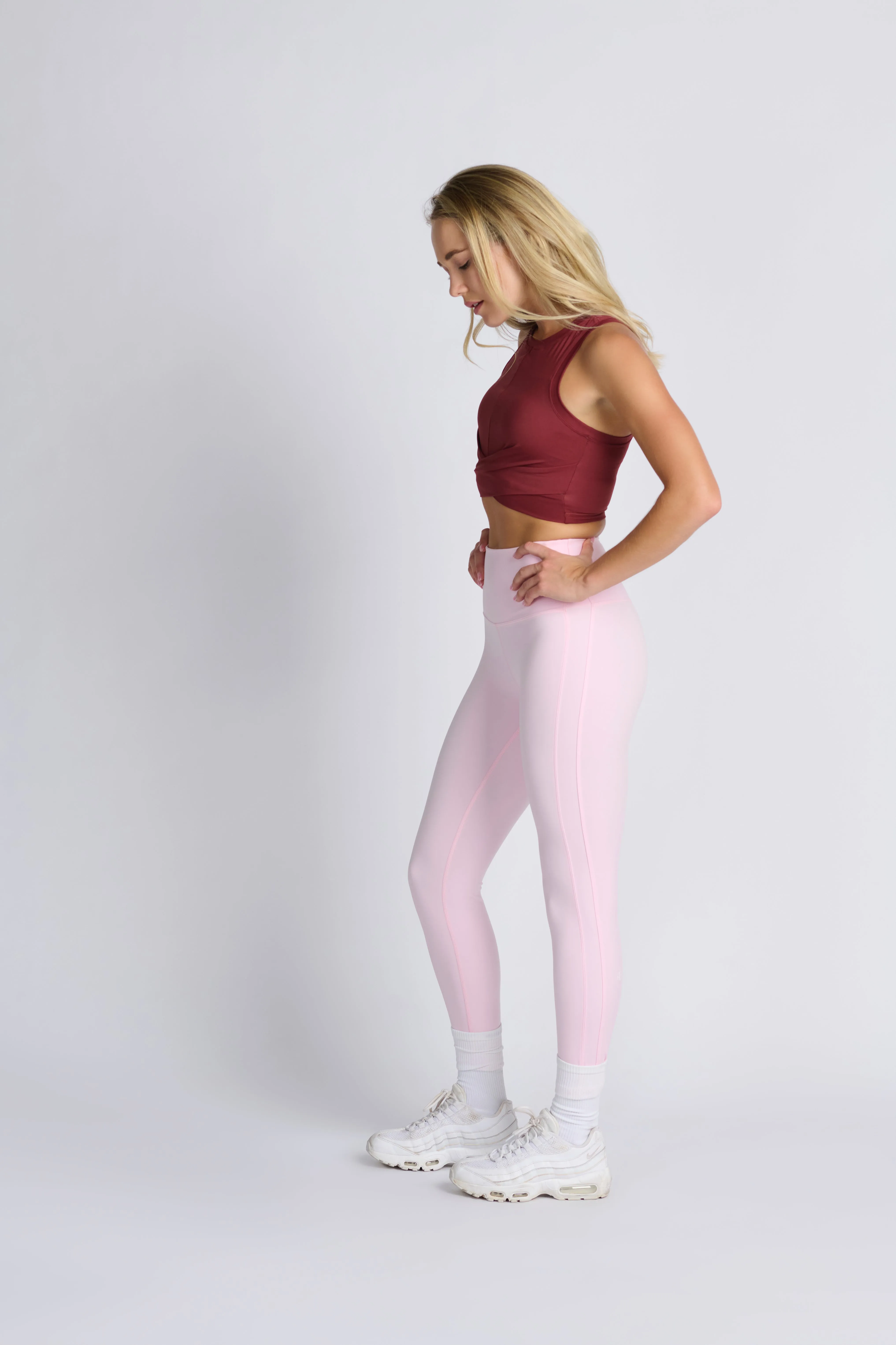 Rayure High Waist Leggings - Pink