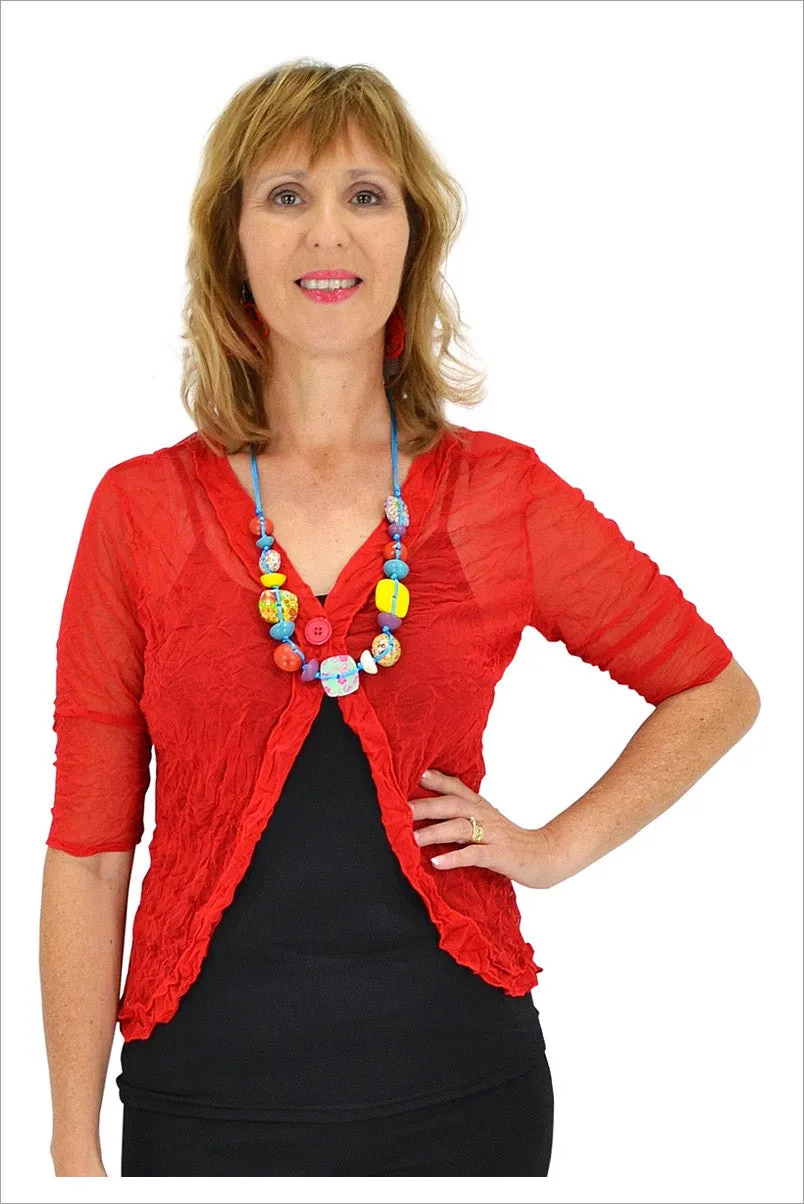 Red One Button Mesh Cardigan