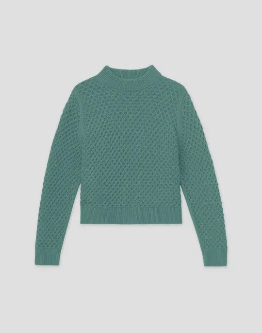 Responsible Wool-Cashmere Textured Stitch Drop Shoulder Sweater Ivy Vine