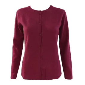 Round Neck Cashmere Cardigan in Loganberry