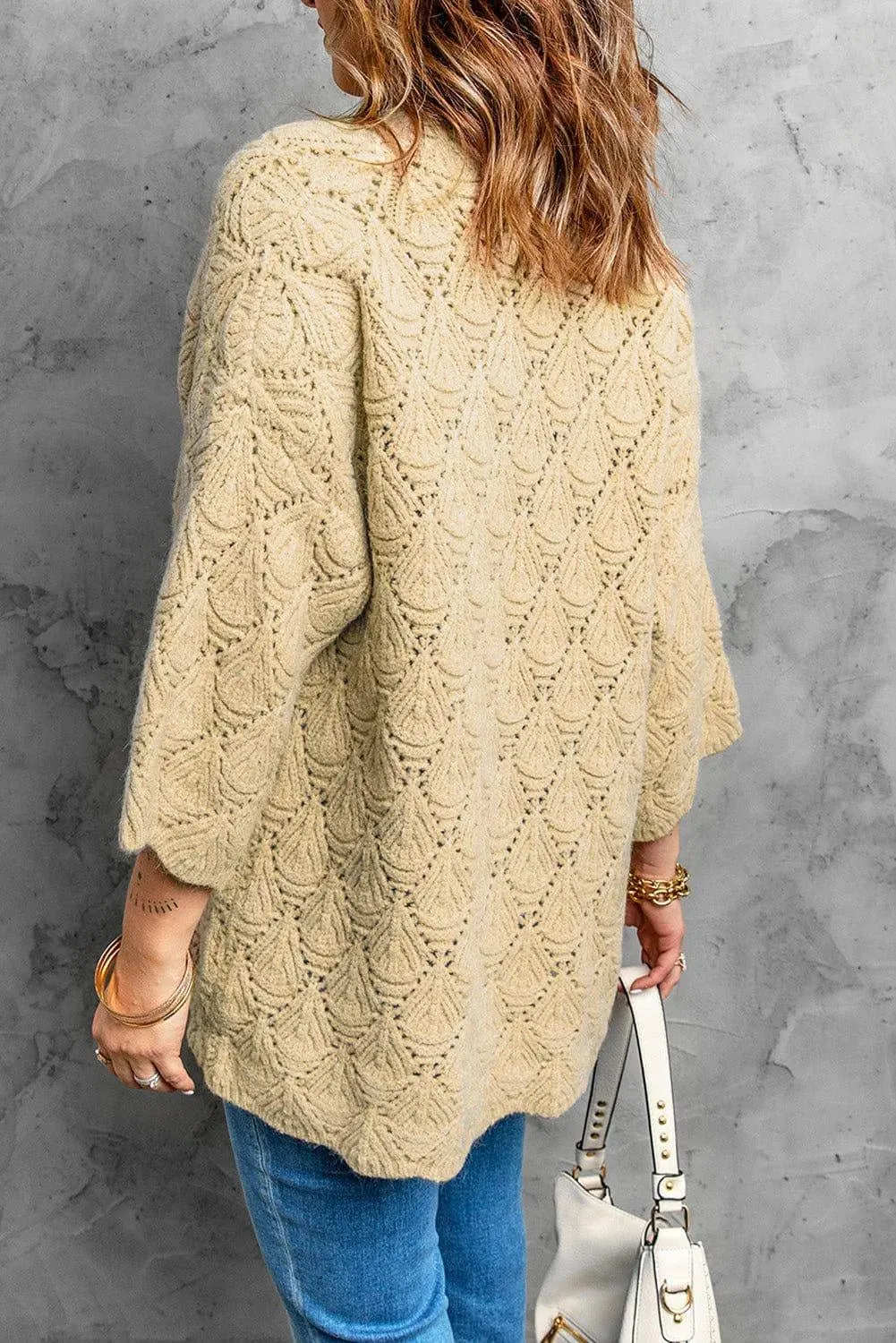 Scalloped Hem Open Front Cardigan