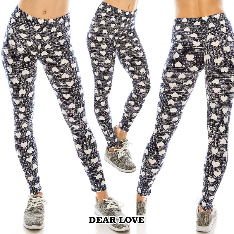 Soft Love and Hearts Patterned Ultra Soft Leggings (Regular/Plus Size)