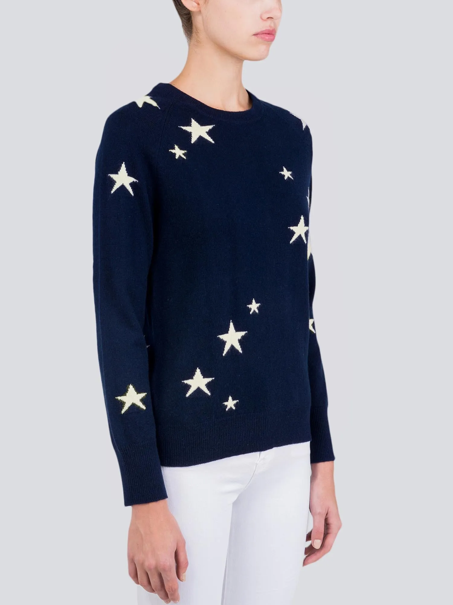 Star Jacquard Crew Neck_Navy/Ivory