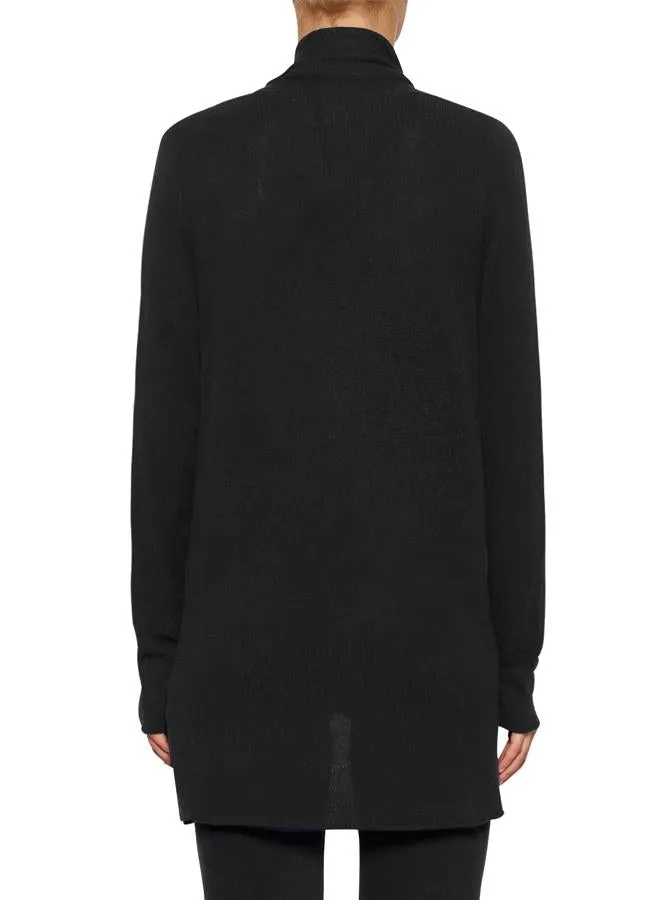 Superluxe Self Roll Neck Cardi- Black