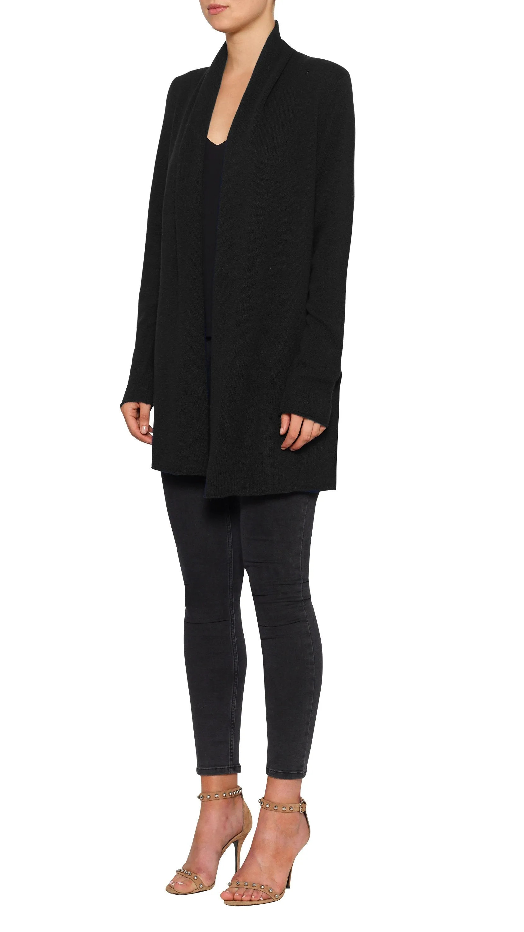 Superluxe Self Roll Neck Cardi- Black