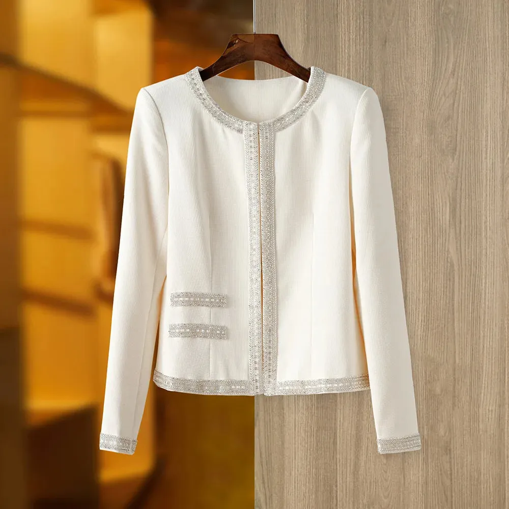 Trend4us Women's Chic Beaded Trim Blazer