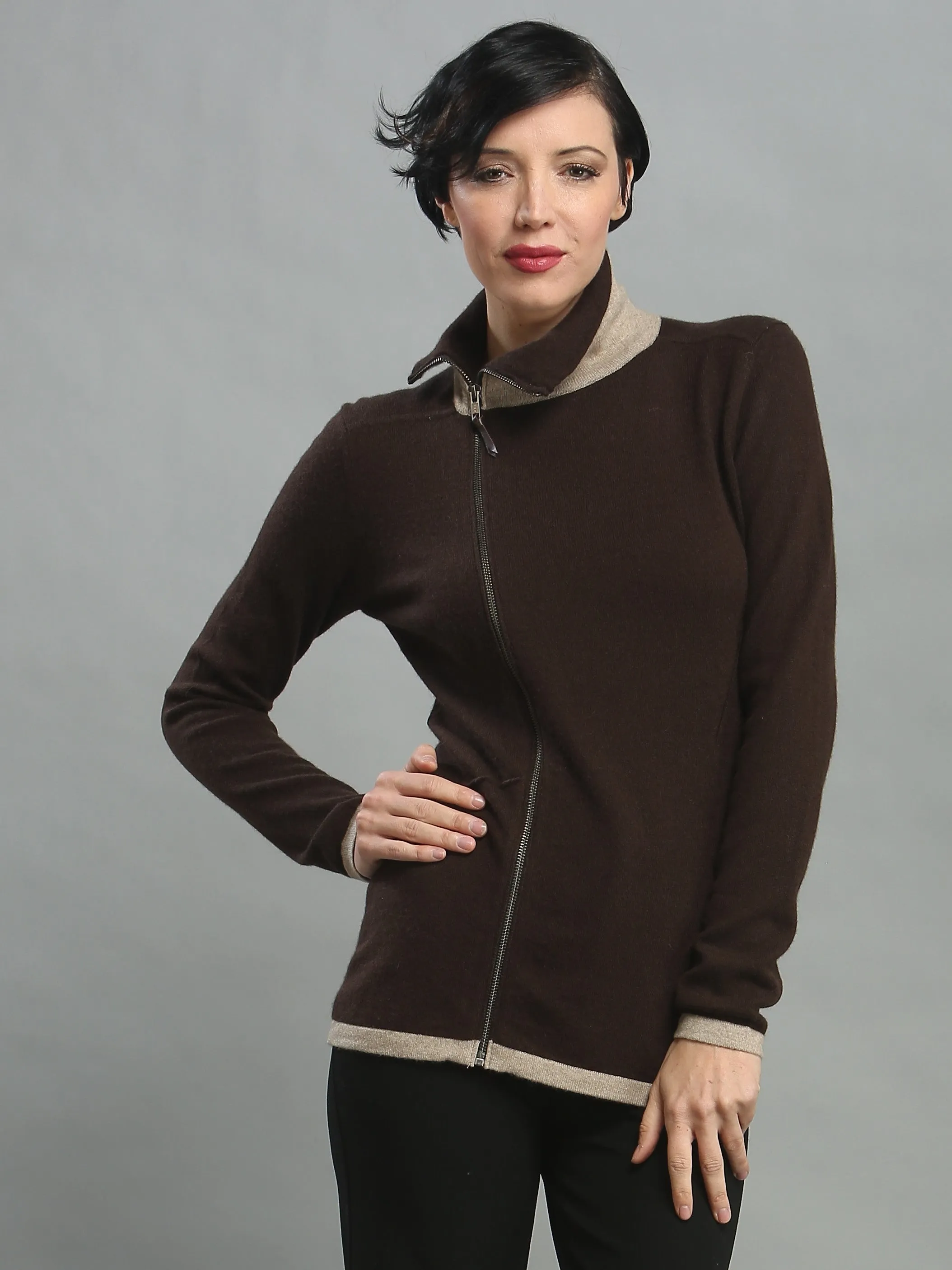 Turtleneck Asymmetrical Zip Cardigan