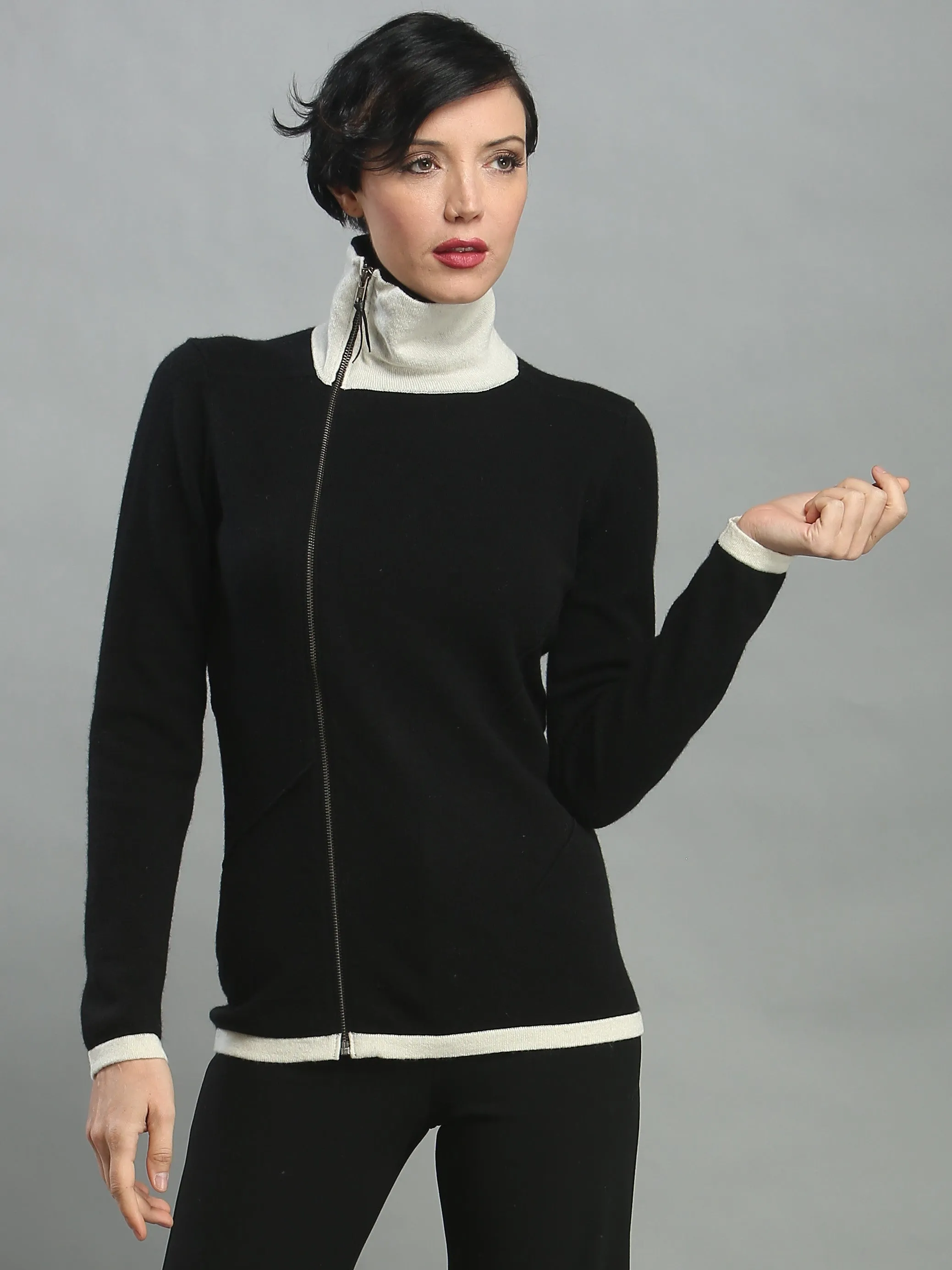 Turtleneck Asymmetrical Zip Cardigan